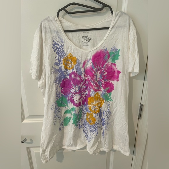 Just My Size Glitter Floral Print Women's Top - Picture 1 of 5